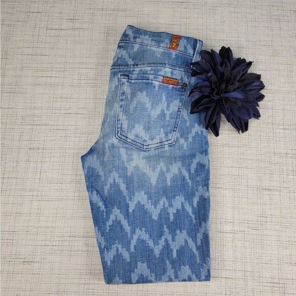 7 For All Mankind‎ 7FAM Women's Cropped Skinnies Chevron Jeans Size 24 - Picture 4 of 7